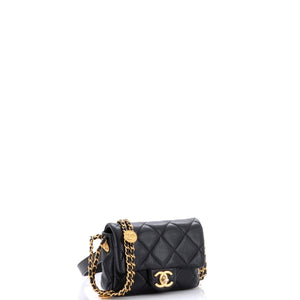 Twist Your Buttons Flap Bag Quilted Caviar Mini