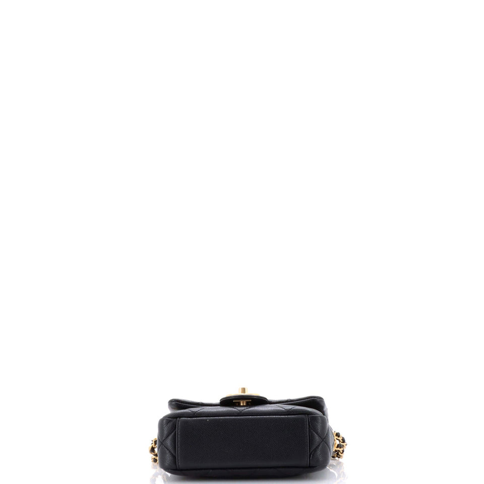 Twist Your Buttons Flap Bag Quilted Caviar Mini