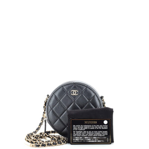 Pearl Strap Round Clutch with Chain Quilted Iridescent Lambskin