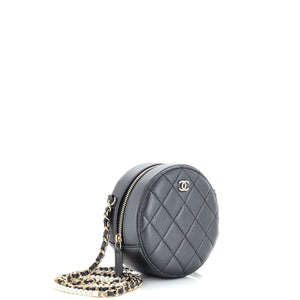 Pearl Strap Round Clutch with Chain Quilted Iridescent Lambskin