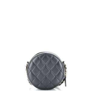 Pearl Strap Round Clutch with Chain Quilted Iridescent Lambskin