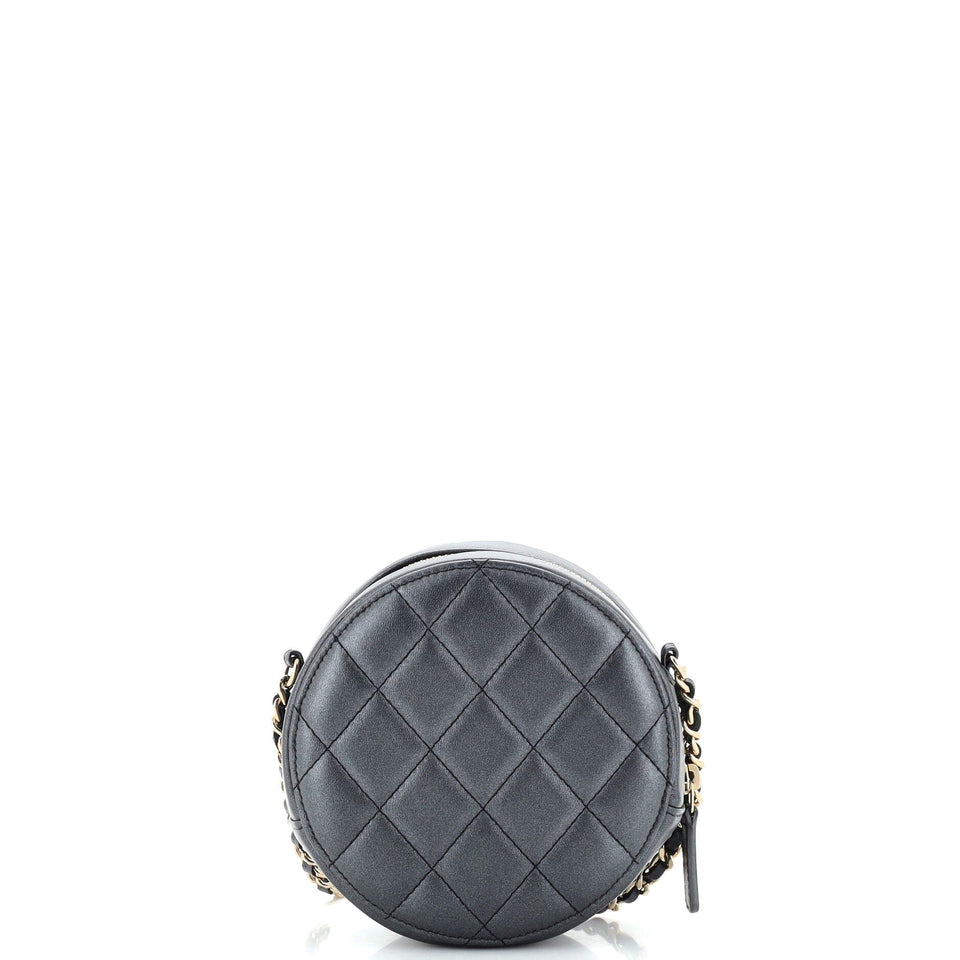 Pearl Strap Round Clutch with Chain Quilted Iridescent Lambskin