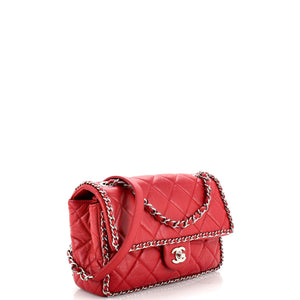 Running Chain Around Flap Bag Quilted Crumpled Calfskin Medium