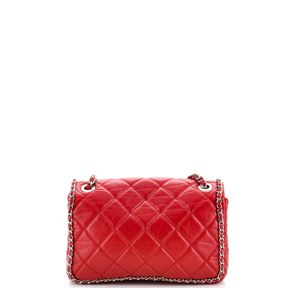 Running Chain Around Flap Bag Quilted Crumpled Calfskin Medium