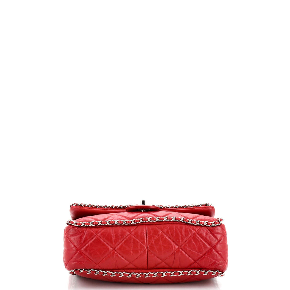 Running Chain Around Flap Bag Quilted Crumpled Calfskin Medium