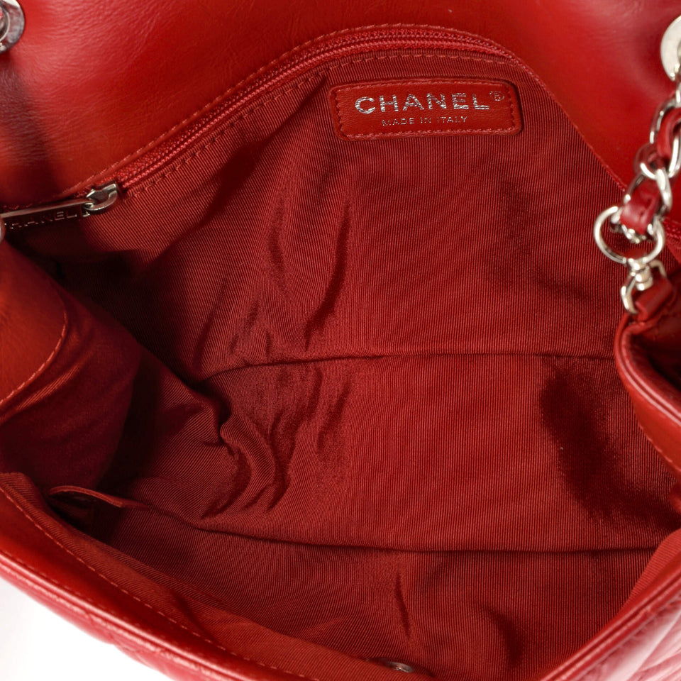 Running Chain Around Flap Bag Quilted Crumpled Calfskin Medium