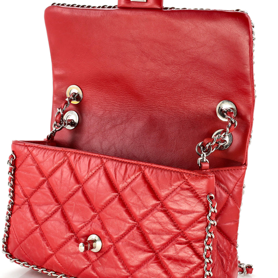 Running Chain Around Flap Bag Quilted Crumpled Calfskin Medium