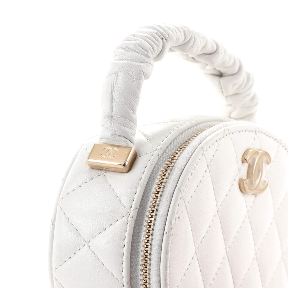 CC Ruched Oval Top Handle Quilted Lambskin Mini