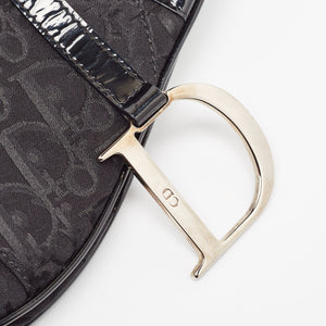Dior Black Oblique Canvas And Patent Leather Xs Saddle Bag