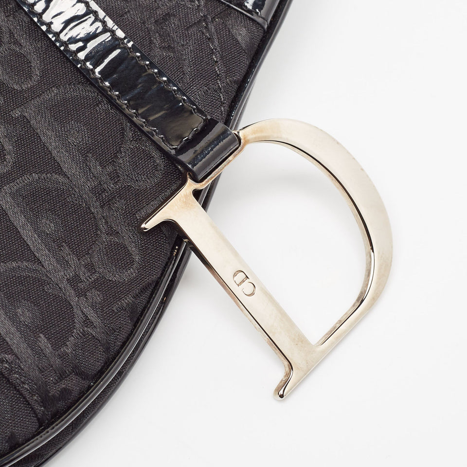 Dior Black Oblique Canvas And Patent Leather Xs Saddle Bag