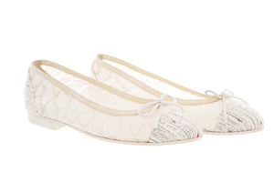 Chanel Cream Lace & Tweed Flats SZ 37