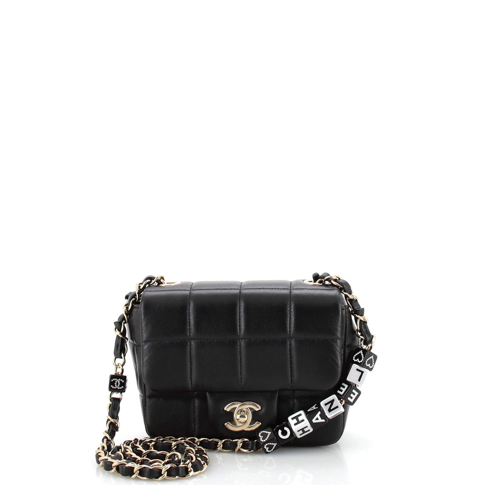 Monacoco Logo Blocks Square Flap Bag Quilted Lambskin with Resin Mini