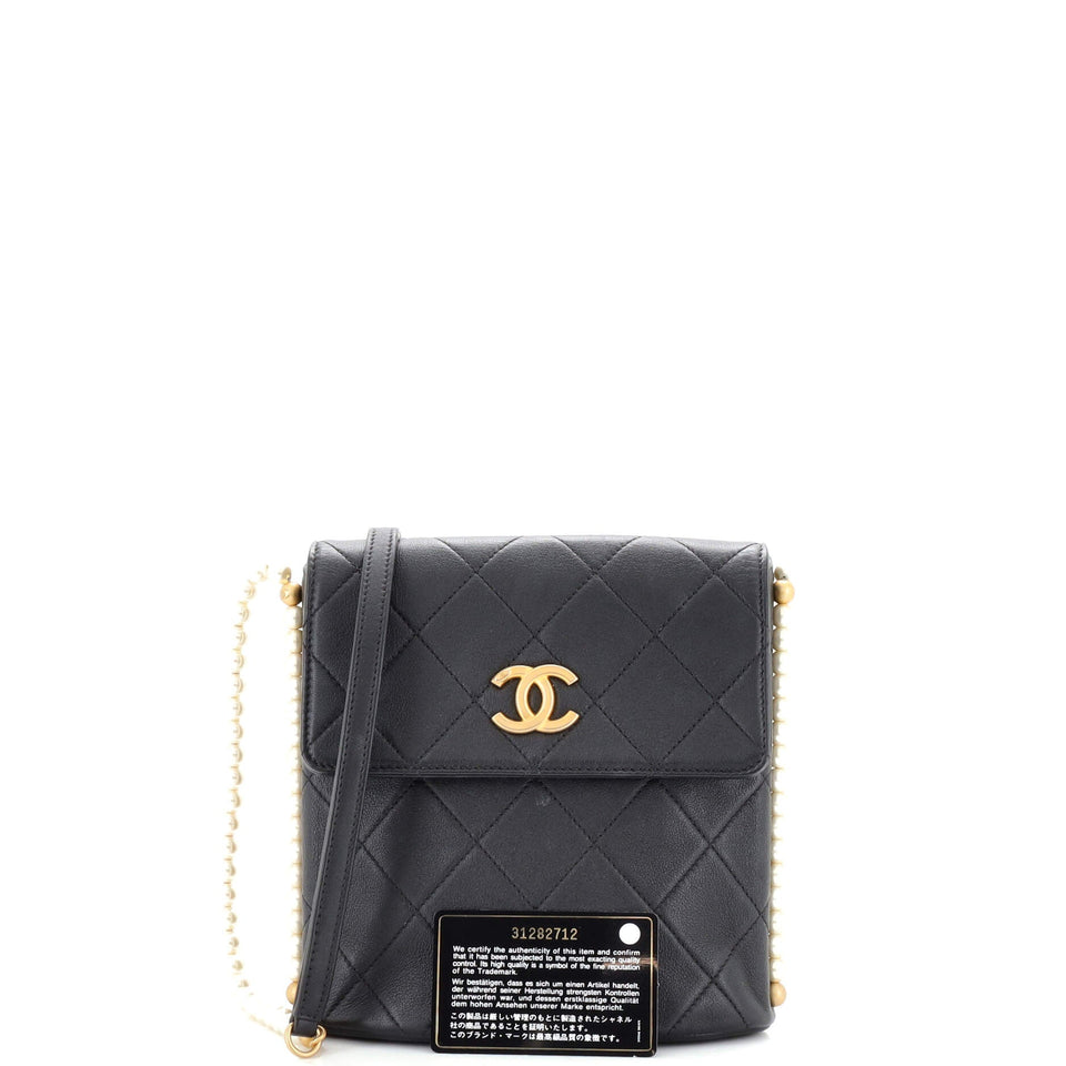 About Pearls Flap Hobo Quilted Calfskin Small