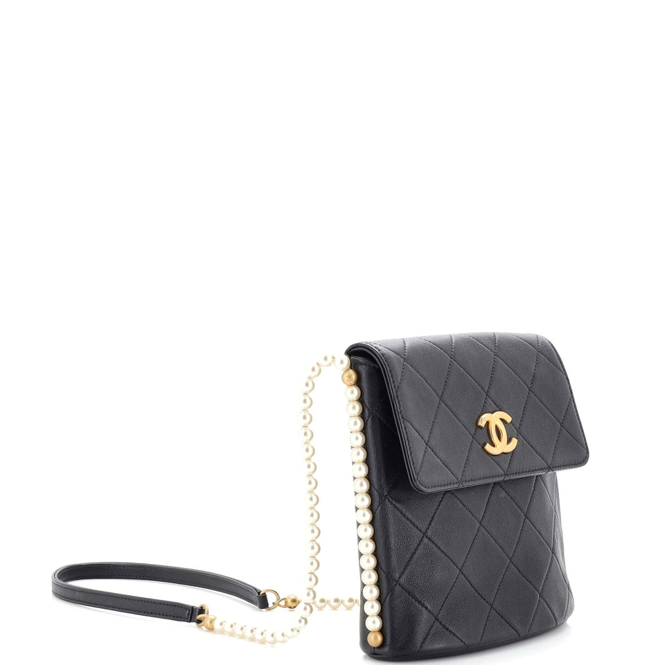 About Pearls Flap Hobo Quilted Calfskin Small