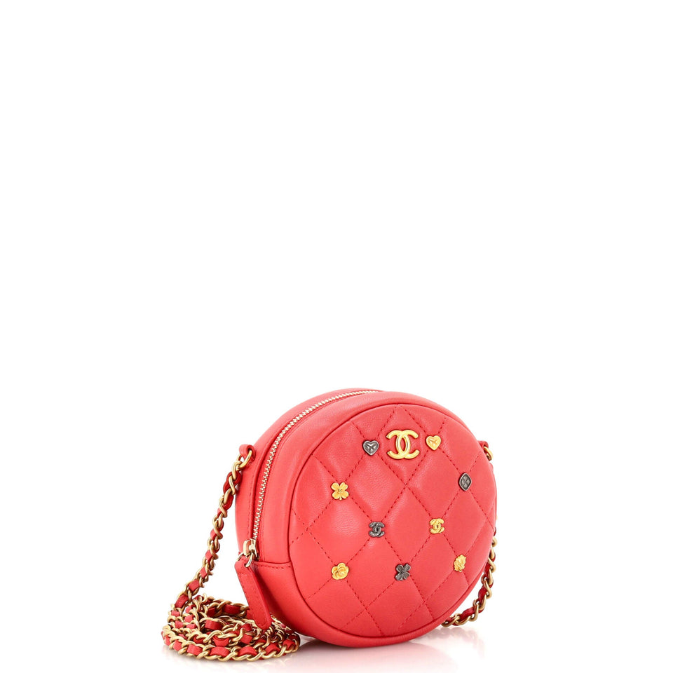 Lucky Charms Round Clutch With Chain Quilted Lambskin Mini
