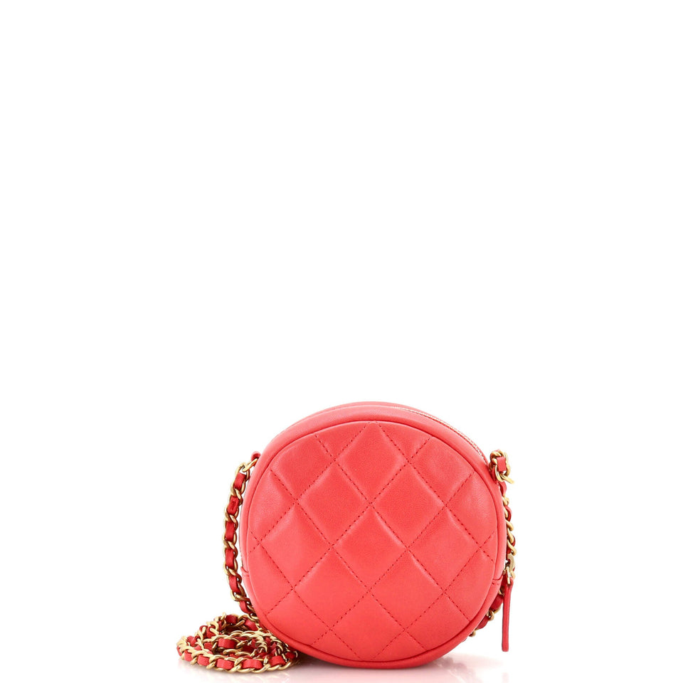 Lucky Charms Round Clutch With Chain Quilted Lambskin Mini