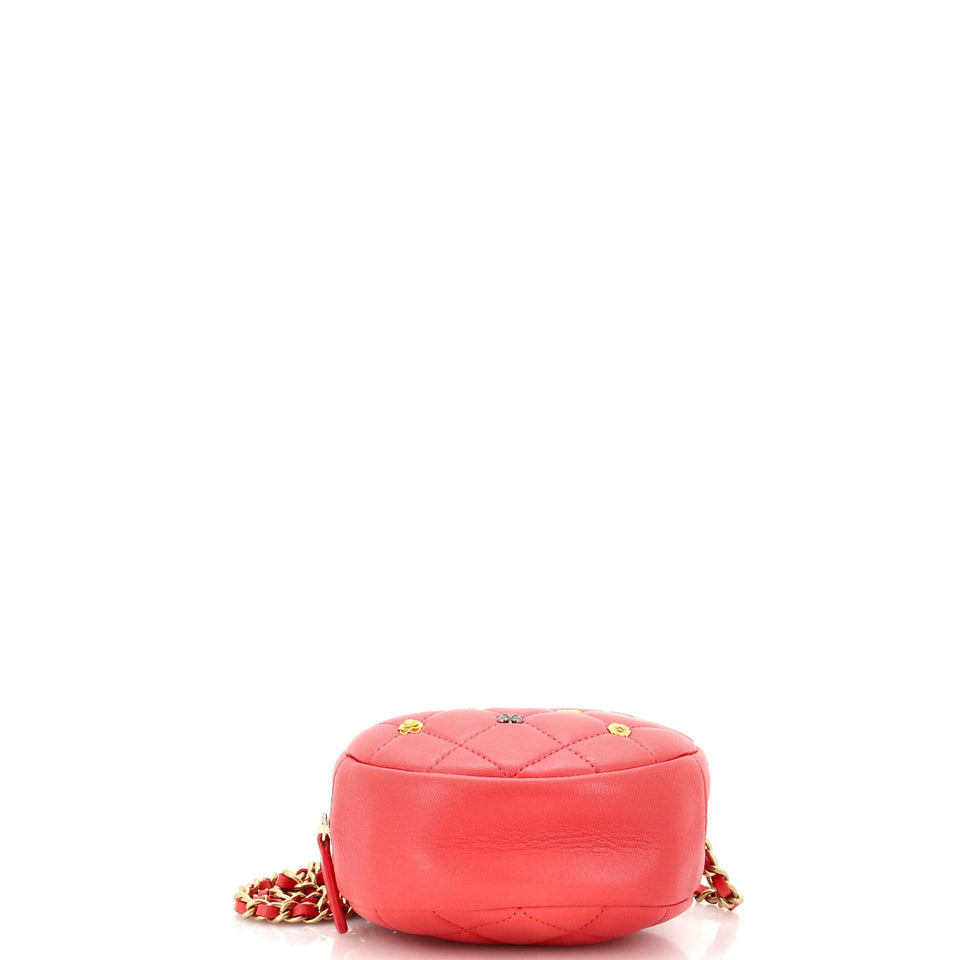 Lucky Charms Round Clutch With Chain Quilted Lambskin Mini