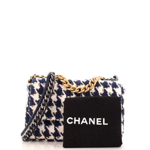 19 Flap Bag Quilted Houndstooth Tweed and Ribbon Medium