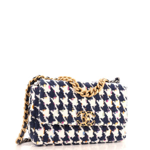 19 Flap Bag Quilted Houndstooth Tweed and Ribbon Medium
