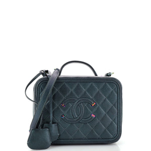 Filigree Vanity Case Quilted Iridescent Caviar Medium