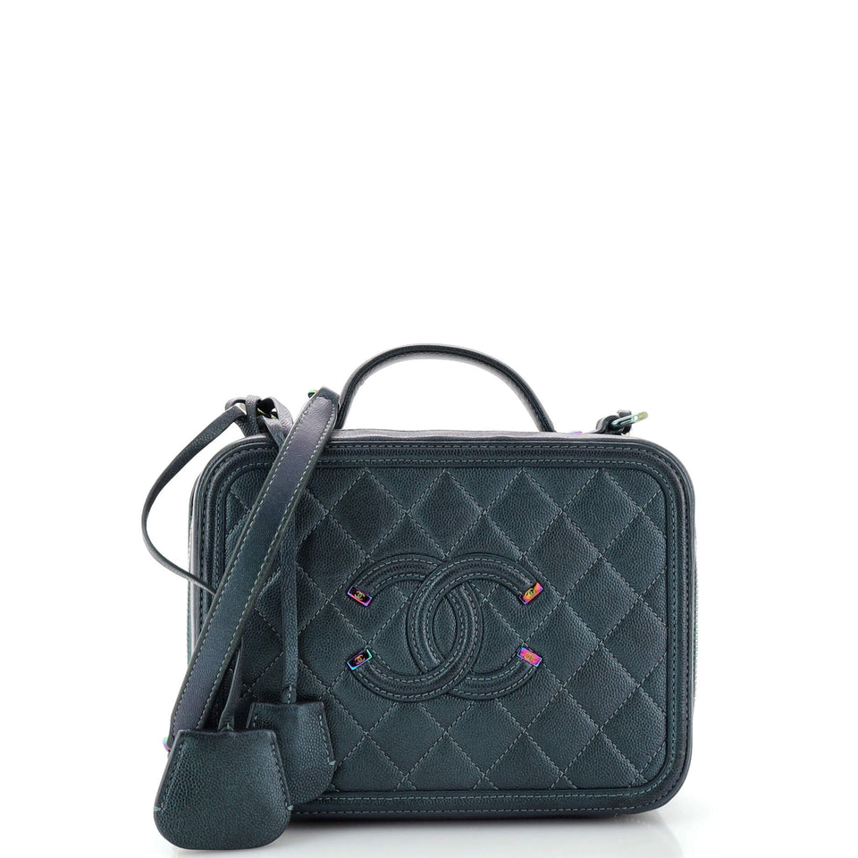 Filigree Vanity Case Quilted Iridescent Caviar Medium