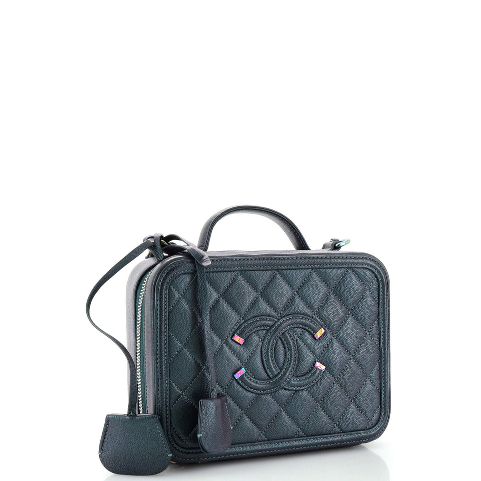 Filigree Vanity Case Quilted Iridescent Caviar Medium