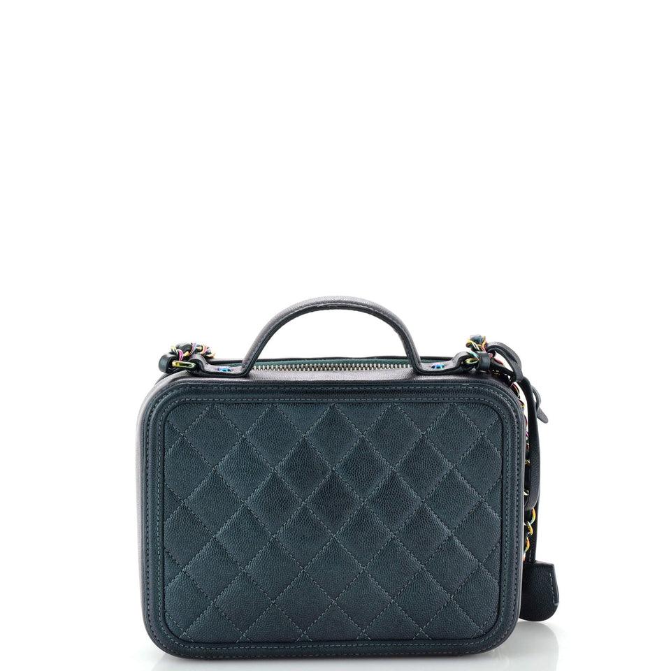 Filigree Vanity Case Quilted Iridescent Caviar Medium