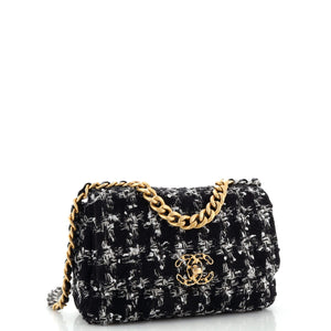19 Flap Bag Quilted Houndstooth Tweed and Ribbon Medium
