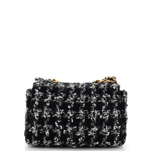 19 Flap Bag Quilted Houndstooth Tweed and Ribbon Medium