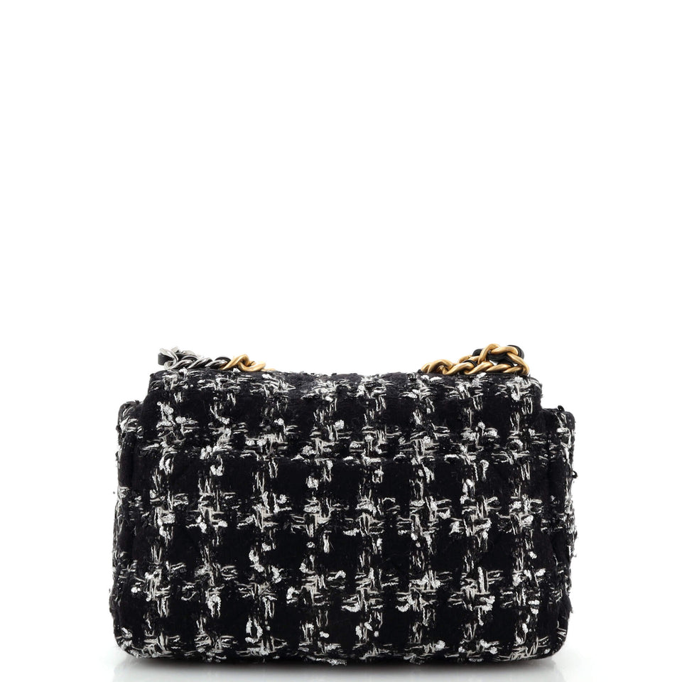 19 Flap Bag Quilted Houndstooth Tweed and Ribbon Medium
