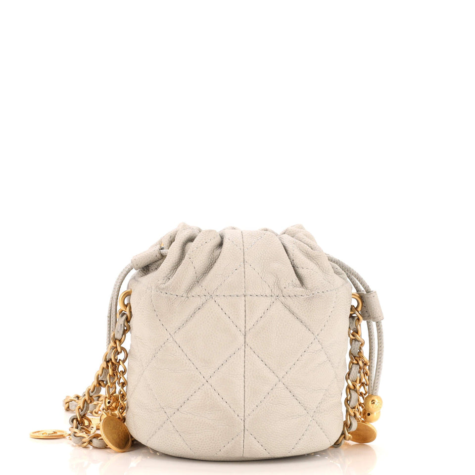Medallion Charms Drawstring Bucket Bag Quilted Caviar Mini