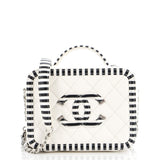 Filigree Vanity Case Quilted Caviar with Striped Leather Small