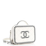 Filigree Vanity Case Quilted Caviar with Striped Leather Small