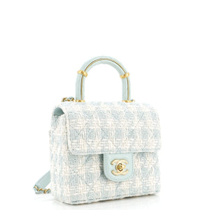 Crush Top Handle Flap Bag Quilted Tweed Mini