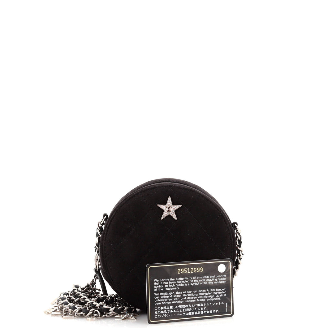 Star Round Clutch with Chain Quilted Suede with Crystal Embellished Charms