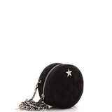 Star Round Clutch with Chain Quilted Suede with Crystal Embellished Charms