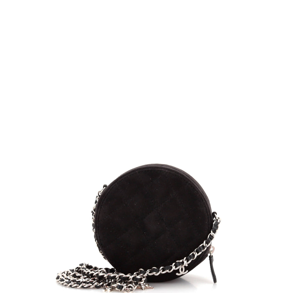 Star Round Clutch with Chain Quilted Suede with Crystal Embellished Charms