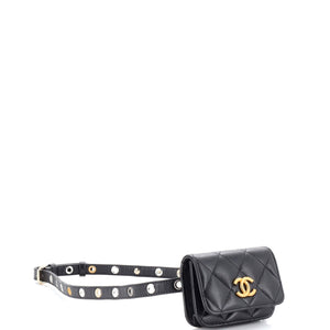 CC Flap Double Chain Belt Bag Quilted Goatskin Mini