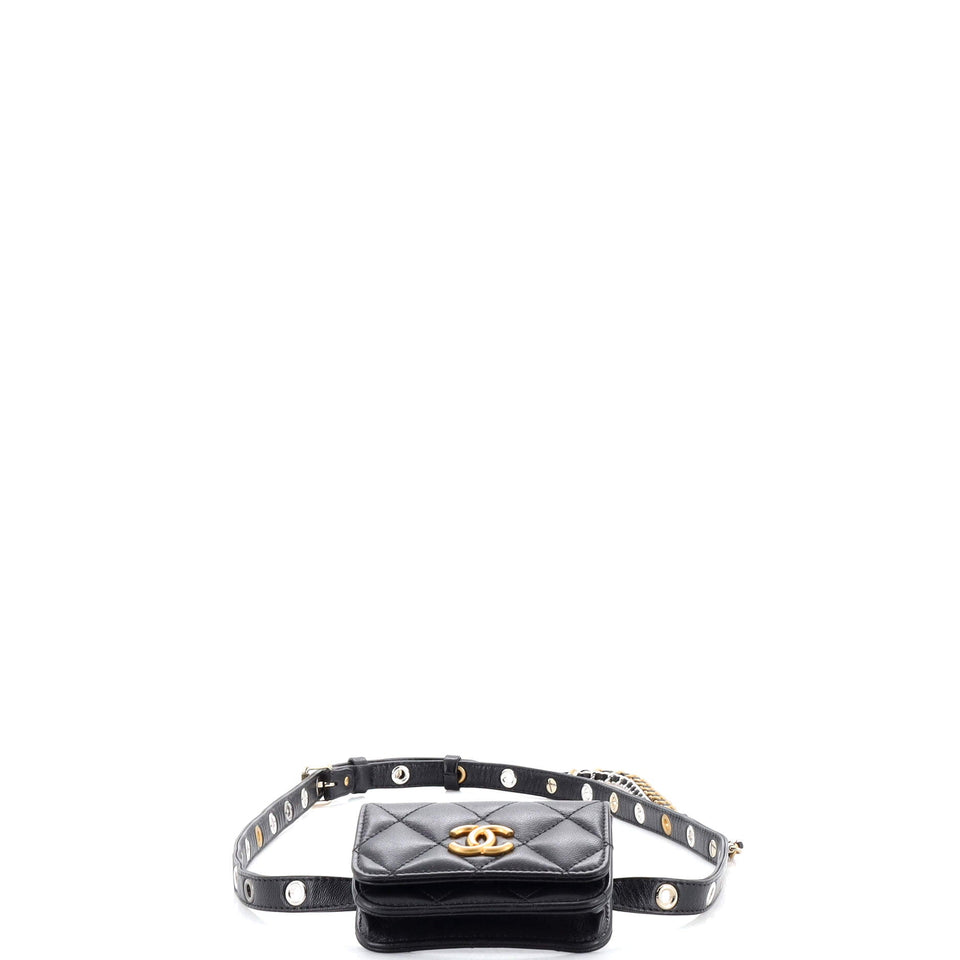 CC Flap Double Chain Belt Bag Quilted Goatskin Mini
