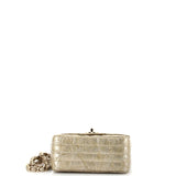 Square Classic Single Flap Bag Chevron Crumpled Metallic Patent Mini