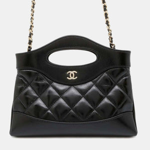Black Shiny Calf Leather Chanel31 Chain Shoulder Bag Size Mini