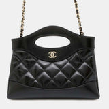 Black Shiny Calf Leather Chanel31 Chain Shoulder Bag Size Mini