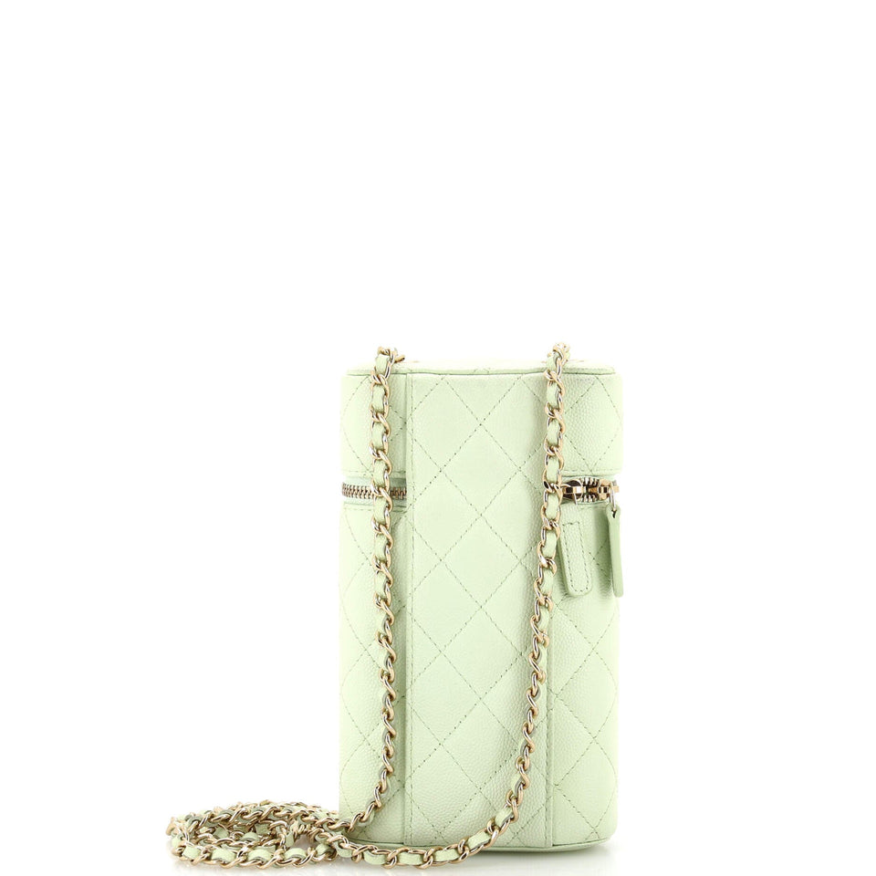 Classic Vanity Phone Holder with Chain Quilted Caviar