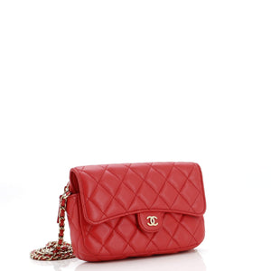 Phone Holder Zip Around Wallet on Chain Quilted Lambskin