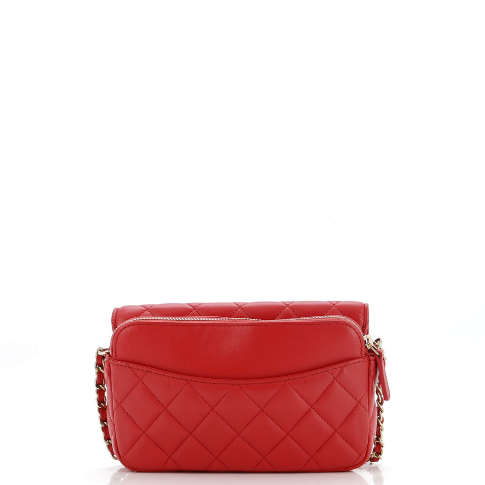 Phone Holder Zip Around Wallet on Chain Quilted Lambskin