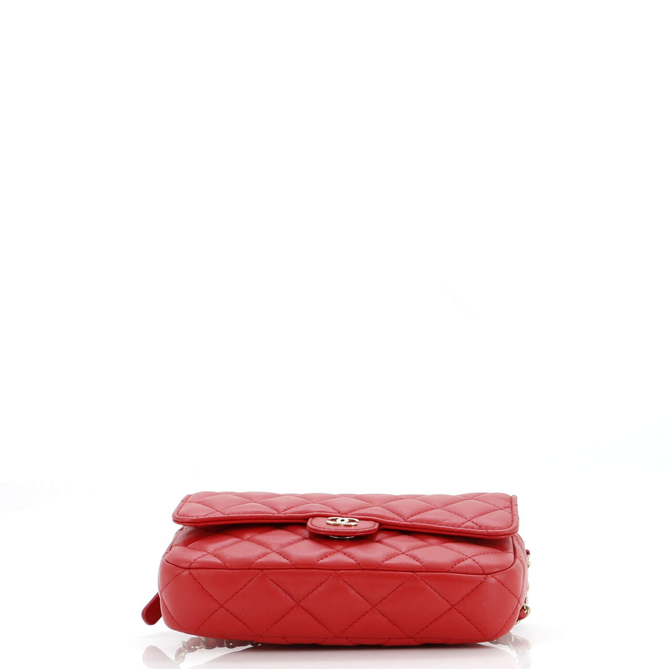 Phone Holder Zip Around Wallet on Chain Quilted Lambskin