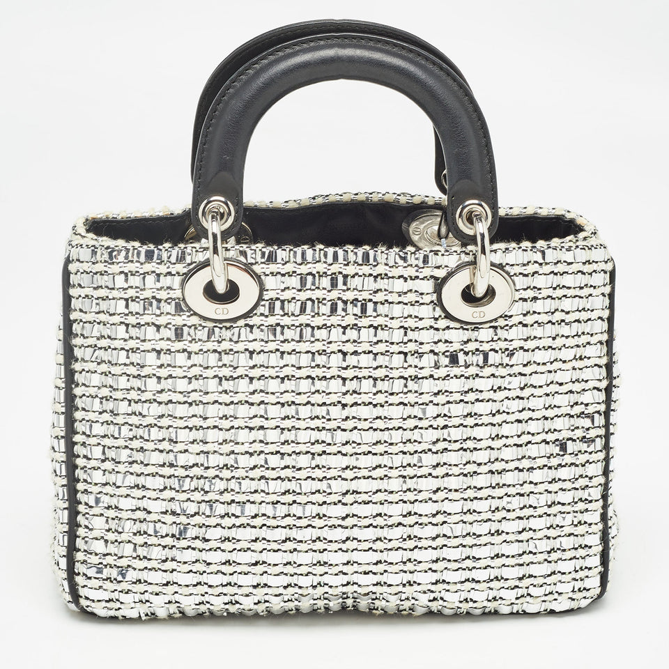 Dior Black/silver Tweed And Leather Small Diorissimo Patch Tote