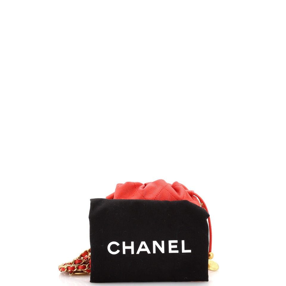 Medallion Charms Drawstring Bucket Bag Quilted Caviar Mini
