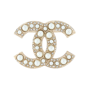 CC Brooch Metal with Crystals and Faux Pearls