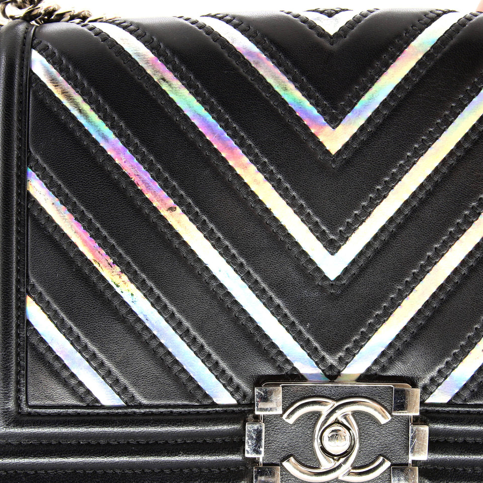 Boy Flap Bag Chevron Lambskin with Holographic PVC Old Medium